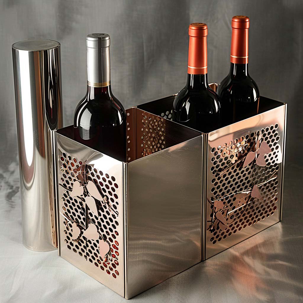 Custom Stainless Steel Wine Box -  with Leave Decoration