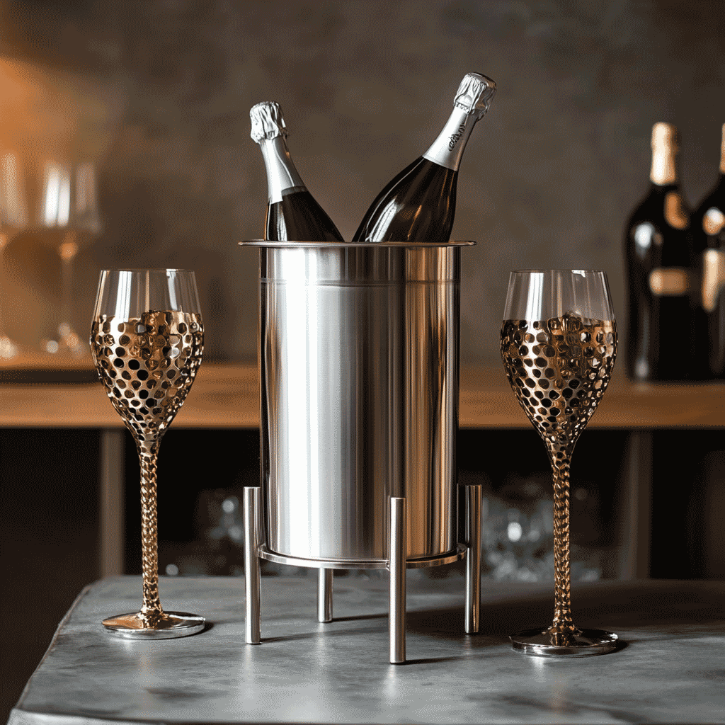Custom Sparkling Wine Stainless Steel Bottle Cooler - with Stand